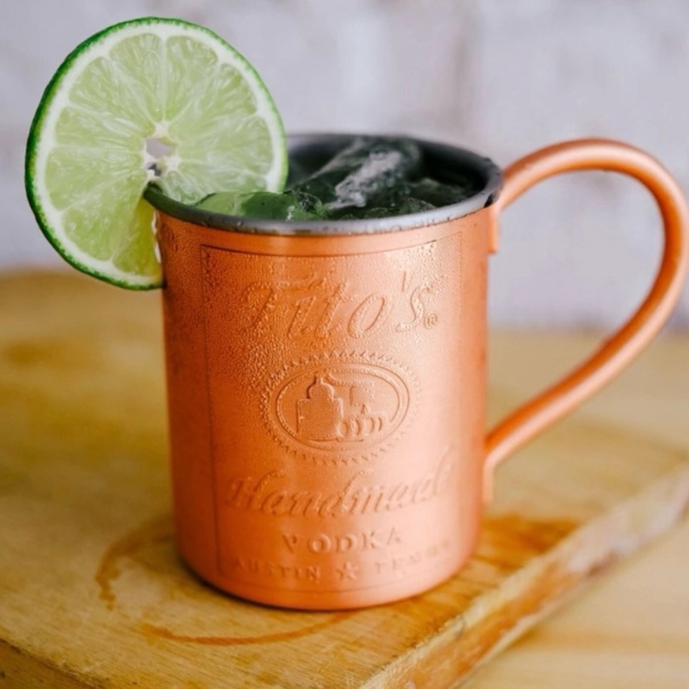 Tito’s Handmade Vodka Copper Moscow Mule Mugs Austin Texas Set of 2 12 oz Mugs